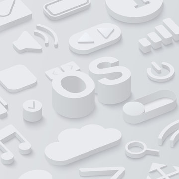 Grey 3d Operating System Background With Web Symbols.