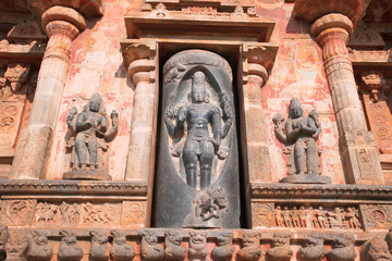 Lingodbhava, niches on the west wall, Airavatesvara Temple, Darasuram, Tamil Nadu. View from West.