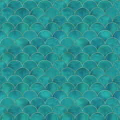 Mermaid fish scale wave japanese seamless pattern © Olga