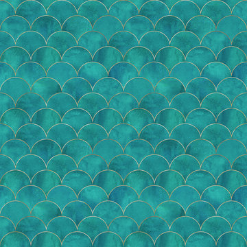 Mermaid fish scale wave japanese seamless pattern