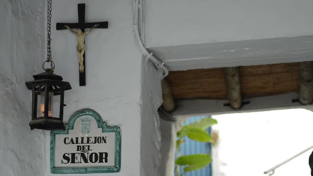 Characteristic corner in the Callejon del Se&ntilde;or of the Andalusian village of Frigiliana, Spain