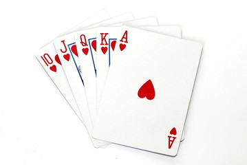 A royal flush poker hand - playing cards