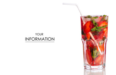 Glass strawberry lemonade with mint pattern on background isolation