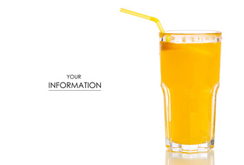 Glass carbonated water orange pattern on white background isolation