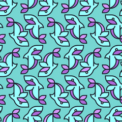 Sharks seamless pattern in the style of line art