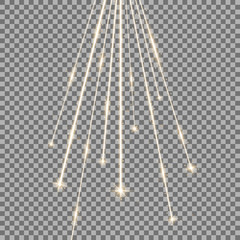 Laser beams with stars and sparks, golden color