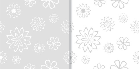 Fototapeta na wymiar Light gray floral backgrounds. Set of seamless patterns