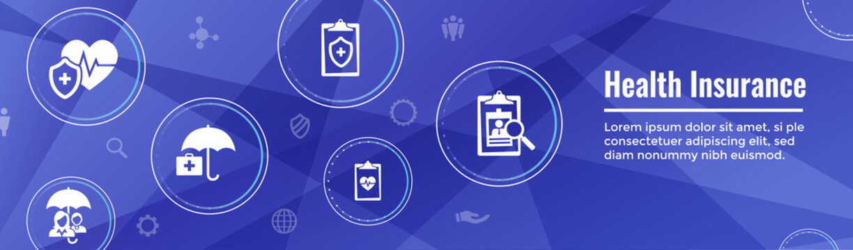 Health Insurance Web Banner -- Umbrella Icon Set With Medical Icons