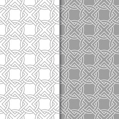 Gray and white geometric prints. Set of seamless patterns