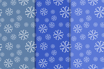Set of floral ornaments. Vertical blue seamless patterns