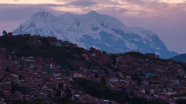 Sunrise timelapse of the city of La Paz, Bolivia. Close up version of a clip