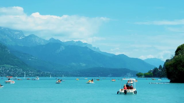 view on the lake of Annecy with boat, France