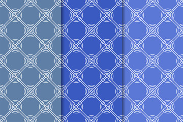 Blue geometric ornaments. Set of seamless patterns