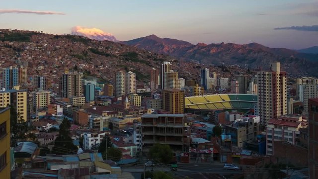 Day to night timelapse of the city of La Paz, Bolivia, fhd, sharp
