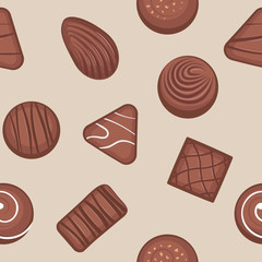 Seamless pattern with chocolate candies. Chocolate candy vector.