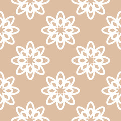 Fototapeta na wymiar White floral seamless pattern on beige background