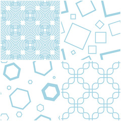 Geometric patterns. Set of blue elements on white. Seamless backgrounds - 209880253