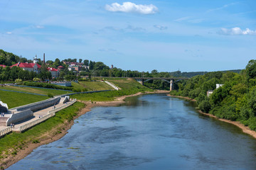 Fototapeta na wymiar Panoramic summer view of the embankment of the Dnieper River in Smolensk, Russia