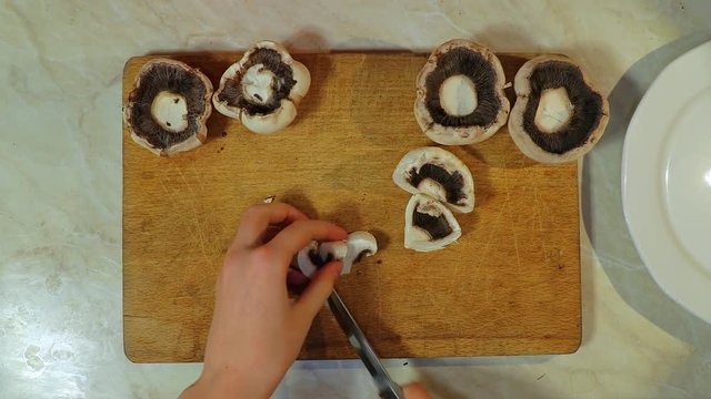 Chopping mushrooms for cooking