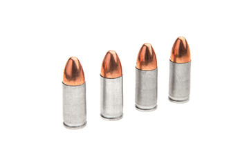 cartridges for a pistol isolated on white