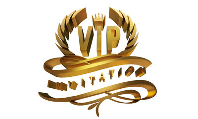 Golden VIP invitation, laurel wreath and flourishes, 3D render