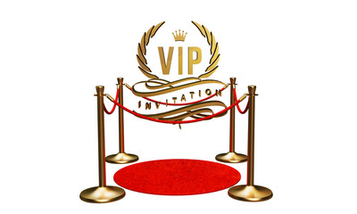 Golden VIP invitation, laurel wreath and flourishes, 3D render