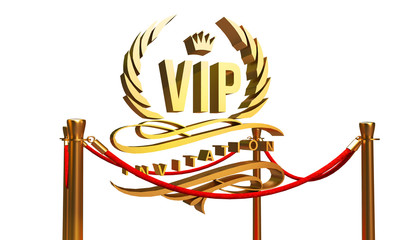 Golden VIP invitation, laurel wreath and flourishes, 3D render