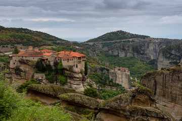 Meteora monasteries, Greece Kalambaka. UNESCO World Heritage site. Colorful autumn landscape. Orthodox Monastery of Varlaam.