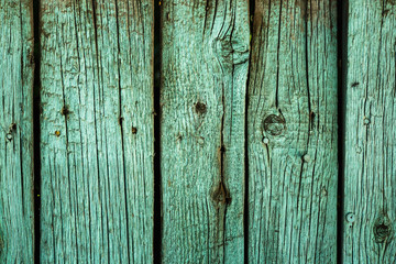 Vintage background of old boards painted in green