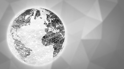 Worldwide connection globe network on the trigonal grayscale background abstract illustration