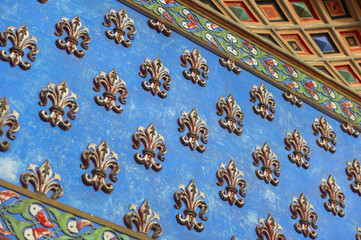 Reggello, Italy - September 11, 2016: Decoration close-up about Sammezzano Ancient Castle in Reggello, Italy on September 11, 2016. All bricks, stuccos and tiles were made 