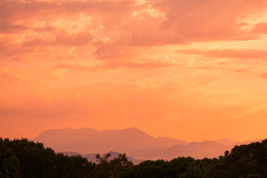 Fototapeta Colorful summer sunrise landscape in the mountains.