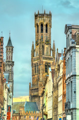 Fototapeta na wymiar The Belfry of Bruges, a medieval bell tower in Belgium