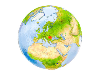 Romania on globe isolated