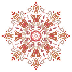 Oriental round colored pattern with arabesques and floral elements. Traditional classic ornament. Vintage pattern with arabesques