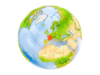 France on globe isolated
