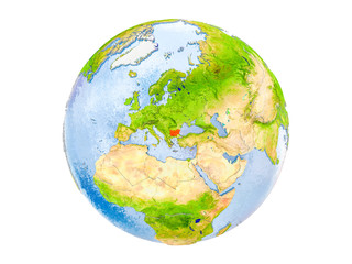 Bulgaria on globe isolated
