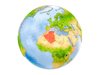 Algeria on globe isolated