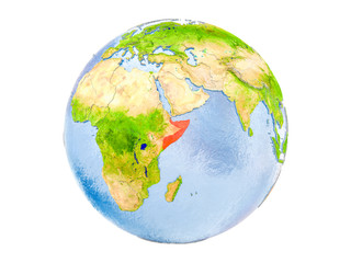Somalia on globe isolated