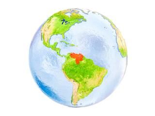 Venezuela on globe isolated