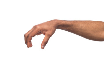 African-american hand taking invisible item, isolated