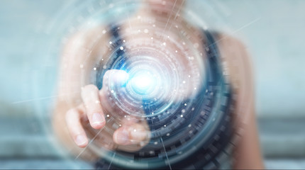 Businesswoman using digital network connection interface 3D rendering