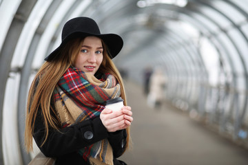 French woman on a walk in the central part of the city