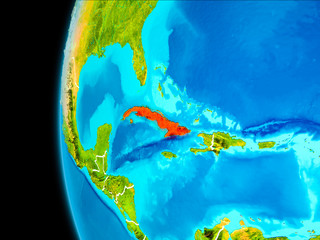 Map of Cuba in red