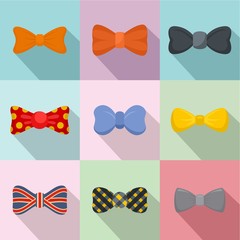 Bow tie icons set. Flat set of 9 bow tie vector icons for web isolated on white background