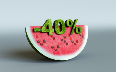 3D rendering; watermelon and 40%