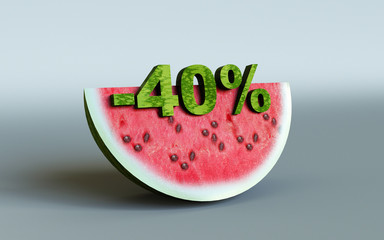 3D rendering; watermelon and 40%