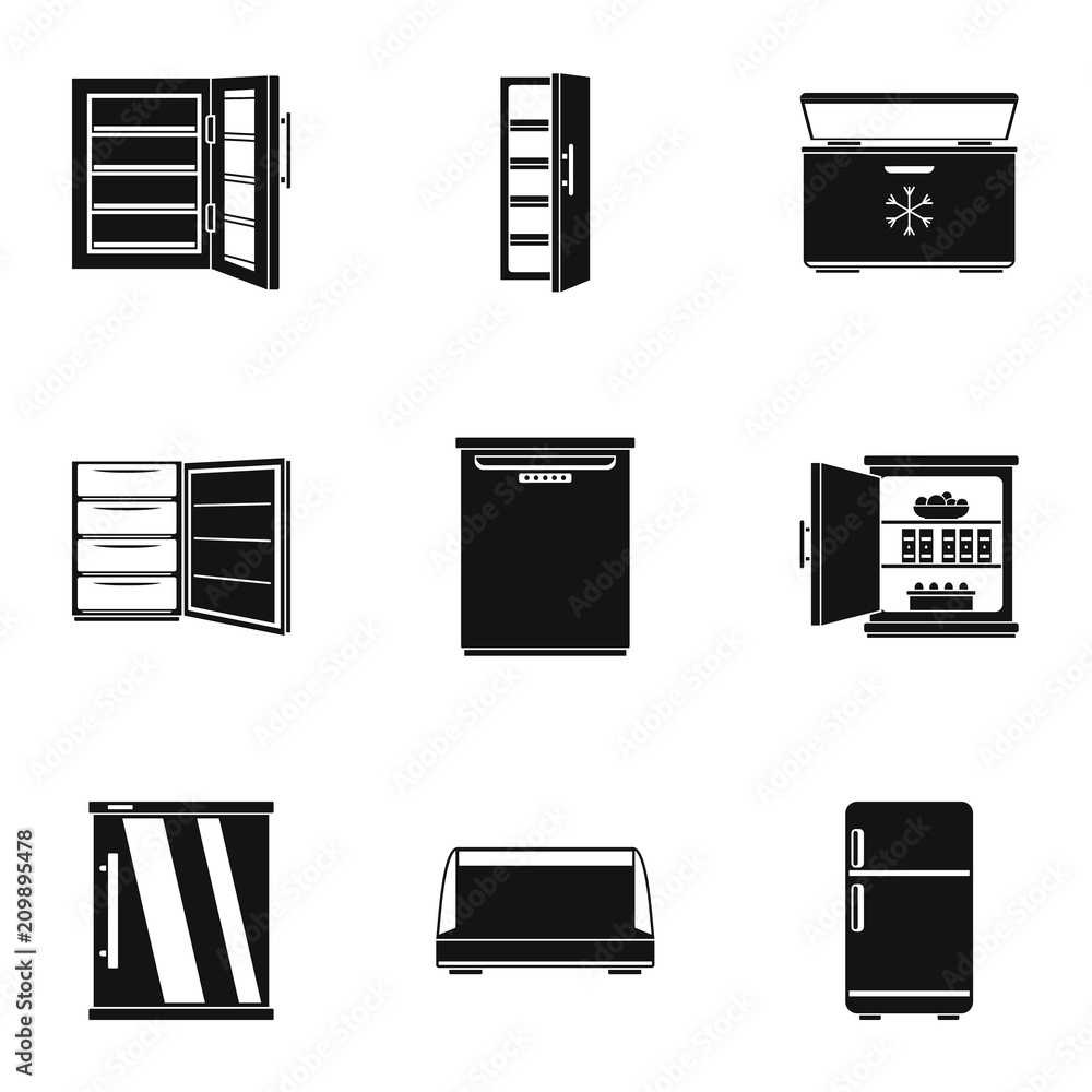Aufkleber refrigerator icons set. simple set of 9 refrigerator vector icons for web isolated on white backgrou