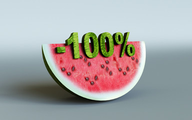 3D rendering; watermelon and 100%