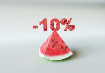 3D rendering; A piece of watermelon and 10%